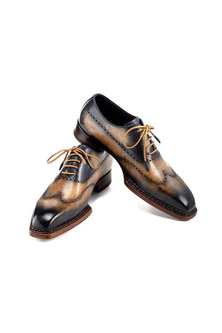 Paul Parkman Men's Handmade Shoes Hand-Painted Leather Goodyear Welted Wingtip Oxfords (PM6445)