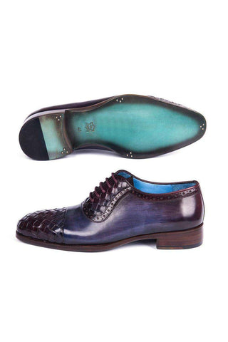 Paul Parkman Men's Handmade Shoes Woven & Calf-Skin Leather Cap-Toe Oxford (PM6468)