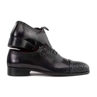 Paul Parkman Men's Handmade Shoes Woven & Calf-Skin Leather Cap-Toe Oxford (PM6468)-AmbrogioShoes