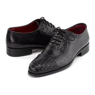 Paul Parkman Men's Handmade Shoes Woven & Calf-Skin Leather Cap-Toe Oxford (PM6468)-AmbrogioShoes