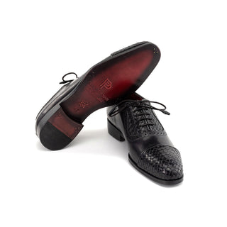 Paul Parkman Men's Handmade Shoes Woven & Calf-Skin Leather Cap-Toe Oxford (PM6468)-AmbrogioShoes