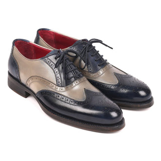 Paul Parkman Men's Navy & Gray Good Year Welted Wing-Tip Oxfords 021-NVYGRY (PM6169)-AmbrogioShoes