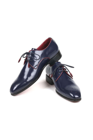 Paul Parkman Men's Navy Leather Medallion Toe Derby 57RG27 (PM6135)