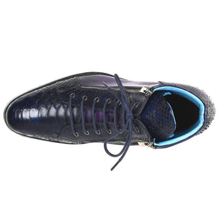 Paul Parkman Men's Navy & Purple Python and Calf-Skin Zipper Boots 543JK65 (PM6112)-AmbrogioShoes