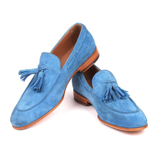 Paul Parkman Men's Shoes Blue Suede Leather Tassels Loafers BLU32FG (PM6211)-AmbrogioShoes