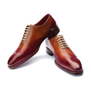 Paul Parkman Men's Shoes Bordeaux & Camel Calf-Skin Leather Goodyear Welted Wingtip Oxfords 081-RDT (PM6213)-AmbrogioShoes