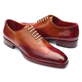 Paul Parkman Men's Shoes Bordeaux & Camel Calf-Skin Leather Goodyear Welted Wingtip Oxfords 081-RDT (PM6213)-AmbrogioShoes