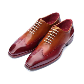 Paul Parkman Men's Shoes Bordeaux & Camel Calf-Skin Leather Goodyear Welted Wingtip Oxfords 081-RDT (PM6213)-AmbrogioShoes