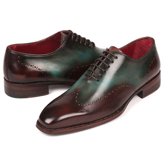 Paul Parkman Men's Shoes Brown & Turquoise Calf-Skin Leather Goodyear Welted Wingtip Oxfords 081-BTQ (PM6212)-AmbrogioShoes