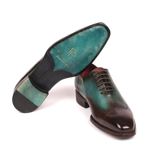 Paul Parkman Men's Shoes Brown & Turquoise Calf-Skin Leather Goodyear Welted Wingtip Oxfords 081-BTQ (PM6212)-AmbrogioShoes