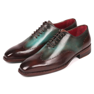 Paul Parkman Men's Shoes Brown & Turquoise Calf-Skin Leather Goodyear Welted Wingtip Oxfords 081-BTQ (PM6212)-AmbrogioShoes