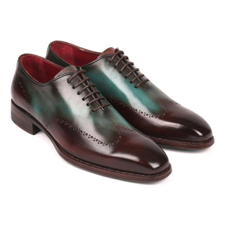 Paul Parkman Men's Shoes Brown & Turquoise Calf-Skin Leather Goodyear Welted Wingtip Oxfords 081-BTQ (PM6212)-AmbrogioShoes