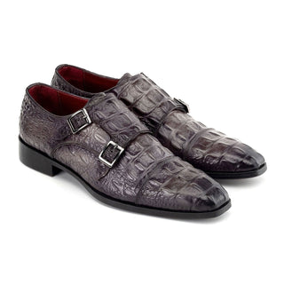 Paul Parkman Men's Shoes Crocodile Print Leather Double Monk-Strap (PM6465)