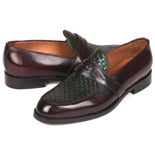 Paul Parkman Men's Shoes Green / Brown Woven & Calf-Skin Leather Slip-On Loafers 548LF832 (PM6208)-AmbrogioShoes