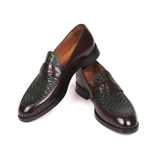 Paul Parkman Men's Shoes Green / Brown Woven & Calf-Skin Leather Slip-On Loafers 548LF832 (PM6208)-AmbrogioShoes