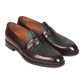 Paul Parkman Men's Shoes Green / Brown Woven & Calf-Skin Leather Slip-On Loafers 548LF832 (PM6208)-AmbrogioShoes