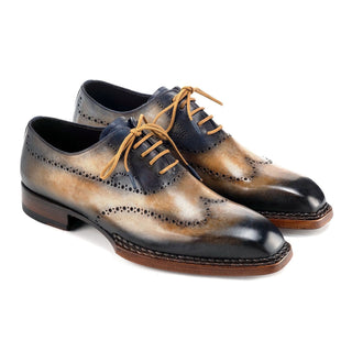 Paul Parkman Men's Shoes Hand-Painted Leather Goodyear Welted Wingtip Oxfords (PM6445)-AmbrogioShoes