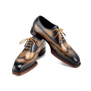 Paul Parkman Men's Shoes Hand-Painted Leather Goodyear Welted Wingtip Oxfords (PM6445)-AmbrogioShoes