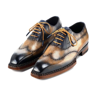 Paul Parkman Men's Shoes Hand-Painted Leather Goodyear Welted Wingtip Oxfords (PM6445)-AmbrogioShoes