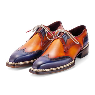 Paul Parkman Men's Shoes Hand-Painted Leather Norwegian Welted Wingtip Oxfords (PM6446)-AmbrogioShoes