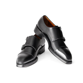 Paul Parkman Men's Shoes Hand-Welted Polished Leather Cap-Toe Double Monk-Straps Loafers (PM6439)-AmbrogioShoes