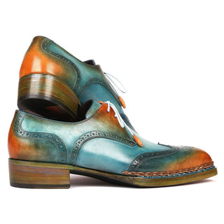 Paul Parkman Men's Shoes Turquoise & Tobacco Calf-Skin Leather Norwegian Welted Derby Oxfords 8506-TRQ (PM6215)-AmbrogioShoes