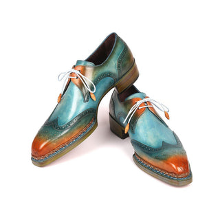 Paul Parkman Men's Shoes Turquoise & Tobacco Calf-Skin Leather Norwegian Welted Derby Oxfords 8506-TRQ (PM6215)-AmbrogioShoes