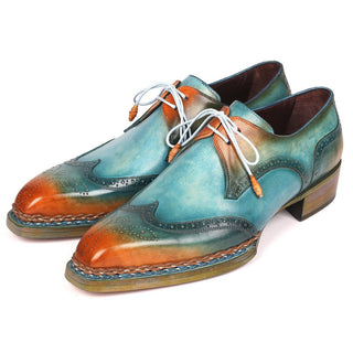 Paul Parkman Men's Shoes Turquoise & Tobacco Calf-Skin Leather Norwegian Welted Derby Oxfords 8506-TRQ (PM6215)-AmbrogioShoes