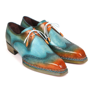 Paul Parkman Men's Shoes Turquoise & Tobacco Calf-Skin Leather Norwegian Welted Derby Oxfords 8506-TRQ (PM6215)-AmbrogioShoes