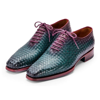 Paul Parkman Men's Shoes Woven Leather Goodyear Welted Oxfords (PM6447)-AmbrogioShoes