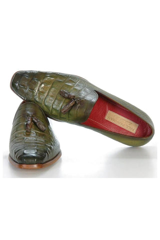 Paul Parkman PP2281 Crocodile Embossed Leather Tassel Loafer (PM6480)
