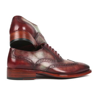 Paul Parkman PP22GB62 Men's Shoes Green & Bordeaux Calf-Skin Leather Goodyear Welted Dress Wingtip Oxfords (PM6325)-AmbrogioShoes