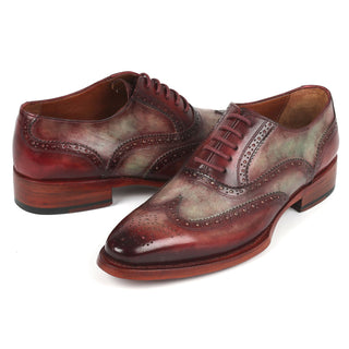 Paul Parkman PP22GB62 Men's Shoes Green & Bordeaux Calf-Skin Leather Goodyear Welted Dress Wingtip Oxfords (PM6325)-AmbrogioShoes
