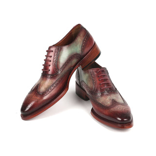 Paul Parkman PP22GB62 Men's Shoes Green & Bordeaux Calf-Skin Leather Goodyear Welted Dress Wingtip Oxfords (PM6325)-AmbrogioShoes