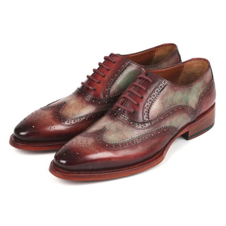 Paul Parkman PP22GB62 Men's Shoes Green & Bordeaux Calf-Skin Leather Goodyear Welted Dress Wingtip Oxfords (PM6325)-AmbrogioShoes