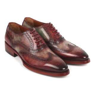 Paul Parkman PP22GB62 Men's Shoes Green & Bordeaux Calf-Skin Leather Goodyear Welted Dress Wingtip Oxfords (PM6325)-AmbrogioShoes