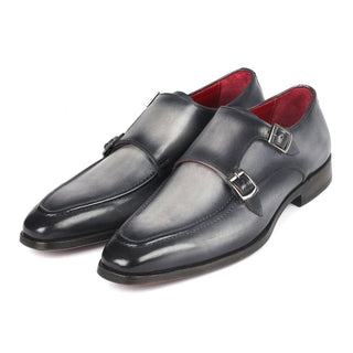 Paul Parkman 10PR23 Men's Shoes Gray Calf-Skin Leather Monk-Straps Loafers (PM6313)-AmbrogioShoes