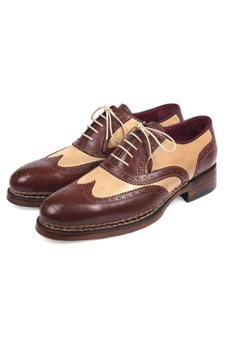 Paul Parkman Triple Leather Sole Goodyear Welted Wingtip Brogues Dual-tone Beige & Brown Oxfords (PM5614)