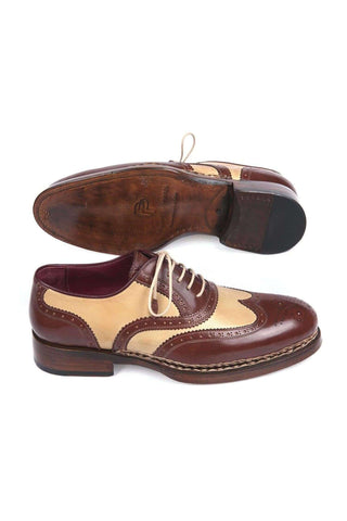 Paul Parkman Triple Leather Sole Goodyear Welted Wingtip Brogues Dual-tone Beige & Brown Oxfords (PM5614)