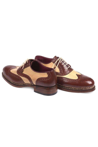 Paul Parkman Triple Leather Sole Goodyear Welted Wingtip Brogues Dual-tone Beige & Brown Oxfords (PM5614)