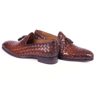 Paul Parkman Handmade Shoes Mens Brown Woven Calfskin Tassel Loafers (PM5803)-AmbrogioShoes