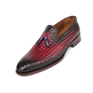 Paul Parkman WVN88-BUR Men's Shoes Burgundy Woven Leather Tassel Loafers (PM6411)-AmbrogioShoes