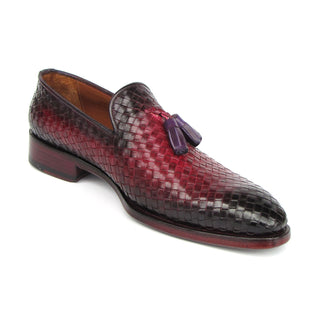 Paul Parkman WVN88-BUR Men's Shoes Burgundy Woven Leather Tassel Loafers (PM6411)-AmbrogioShoes