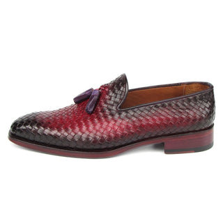 Paul Parkman WVN88-BUR Men's Shoes Burgundy Woven Leather Tassel Loafers (PM6411)-AmbrogioShoes