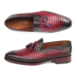 Paul Parkman WVN88-BUR Men's Shoes Burgundy Woven Leather Tassel Loafers (PM6411)-AmbrogioShoes