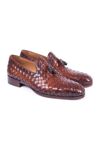 Paul Parkman Woven Calf-Skin Leather Tassel Loafers (PM5808)-AmbrogioShoes