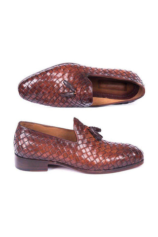 Paul Parkman Woven Leather Tassel Loafers (PM5808)