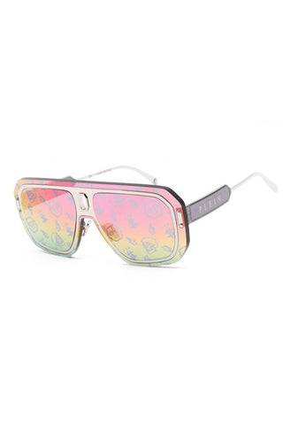 Philipp Plein SPP050 Sunglasses Shiny Palladium / Smoke Mirror Rainbow Women's