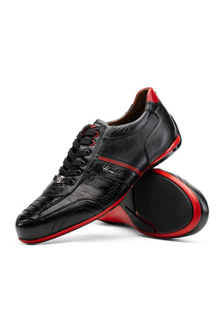 Portofino Ostrich & Leather Sneaker - Black-Dellamoda