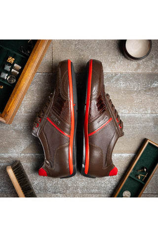 Portofino Ostrich & Leather Sneaker - Brown-Dellamoda